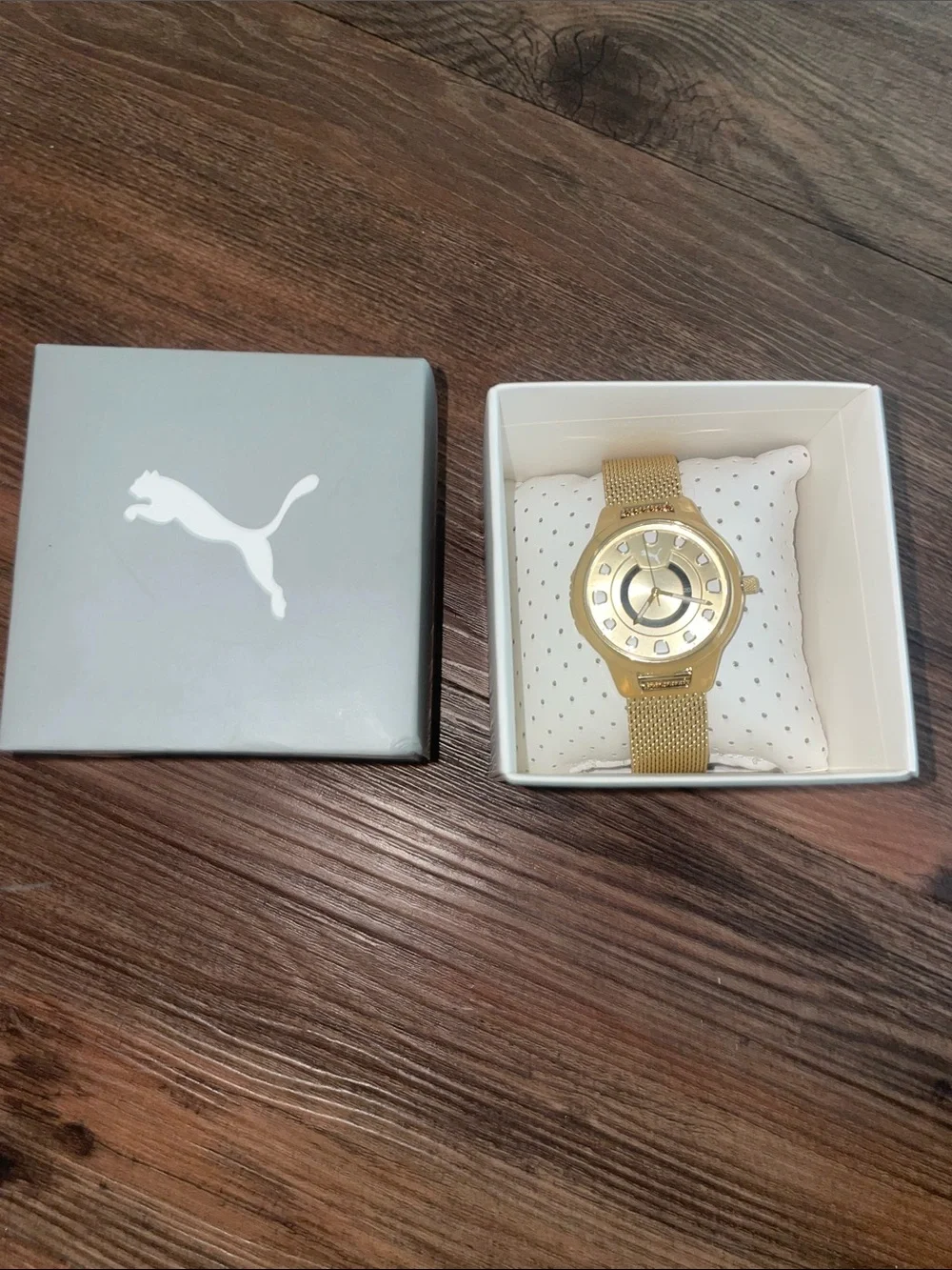 PUMA Women's Gold Tone Mesh Bracelet Watch with Black Accent!NWT&RARE